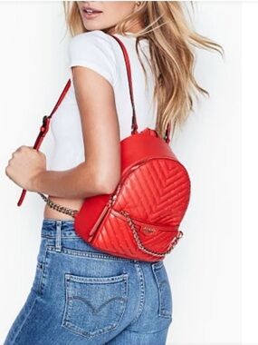 Victoria’s Secret Red Quilted Studded Mini Backpack